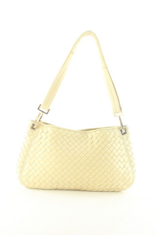 Bottega Veneta Ivory Beige Intrecciato Woven Leather Shoulder Bag 1BV912K