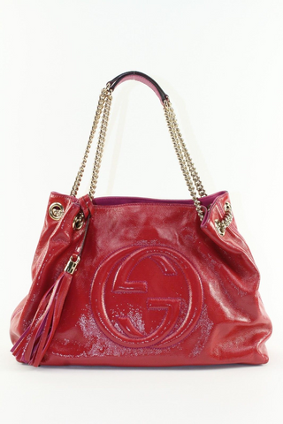 Gucci Patent Pink Soho Fringe Tassel Chain Tote 2way Fuchsia 1GK0104K