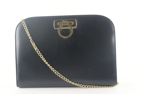 FERRAGAMO Black Leather Gancini Turnlock Chain Crossbody 1SF87K