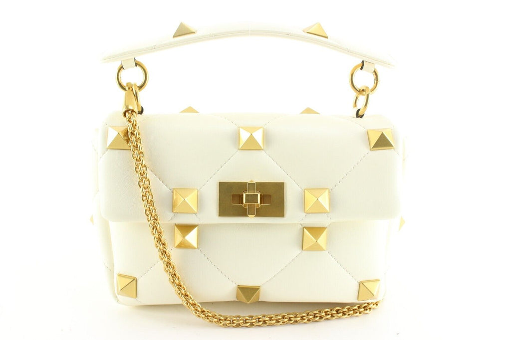 Valentino White Roman Stud Gold Chain Crossbody 1VAL0407C