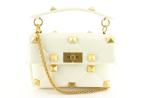 Valentino White Roman Stud Gold Chain Crossbody 1VAL0407C