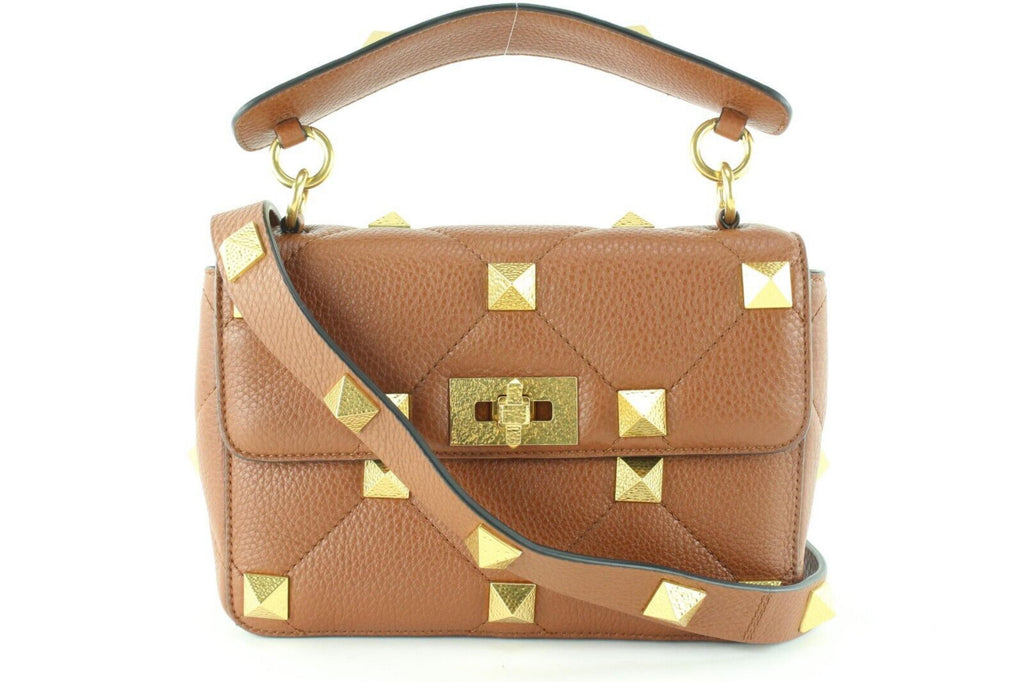 Valentino Caramel Brown Roma Stud 2way Crossbody Hammered GHW 1VAL0509