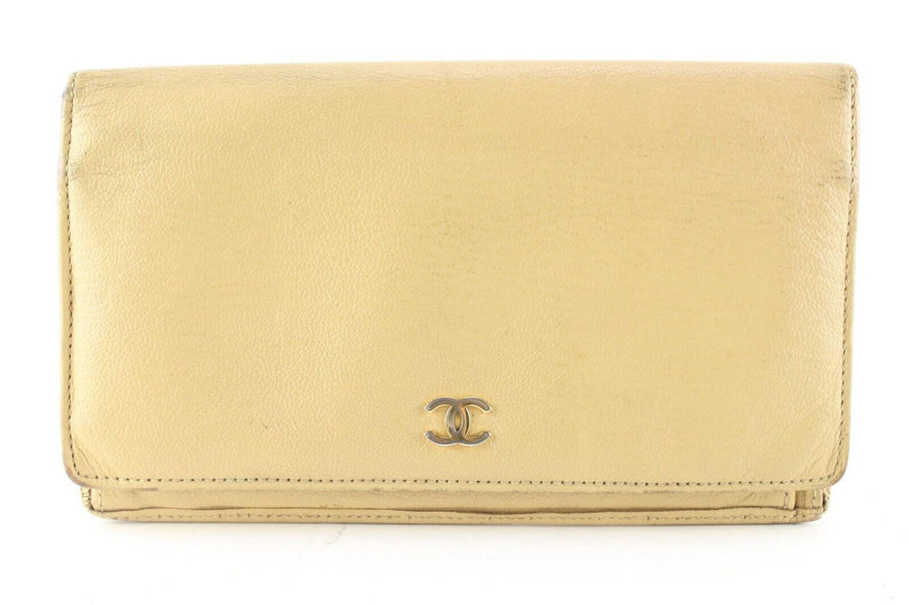 Chanel Beige CC Long Bifold Flap Wallet 2C512S