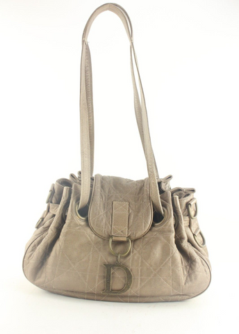 Dior Quilted Bronze Leather Cannage Shoulder Flap Hobo Beige 2DD829K