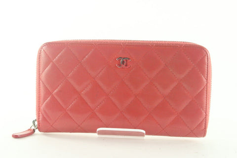 CHANEL Red Quilted Lambskin Zip Around Long Wallet 3CK82K