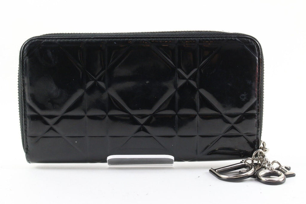 DIOR Black Patent Quilted Cannage Lady Long Zippy Wallet 3DD1214K