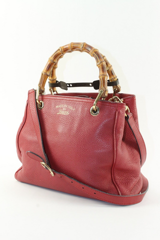 GUCCI Dark Red Bambooo Shooper Tote Leather Medium 2way 3GK1226K