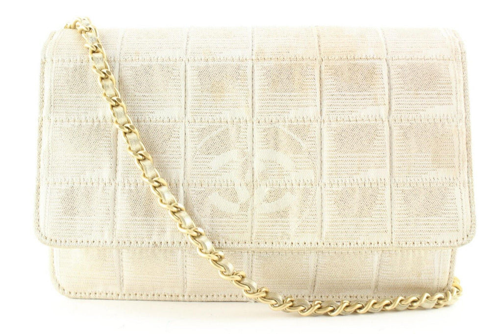 Chanel Chocolate Bar Quilted Iridescent Canvas Wallet on Chain GHW4C512S