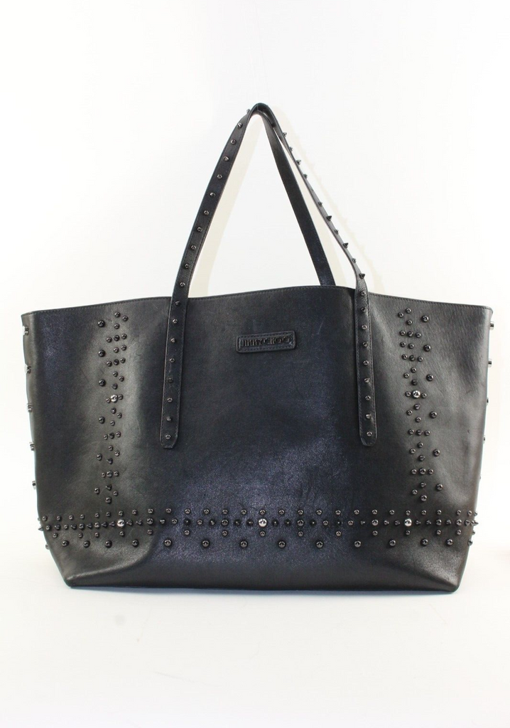 JIMMY CHOO Black Leather Studded Tote Spike Grommet Rivet 4JC1220K