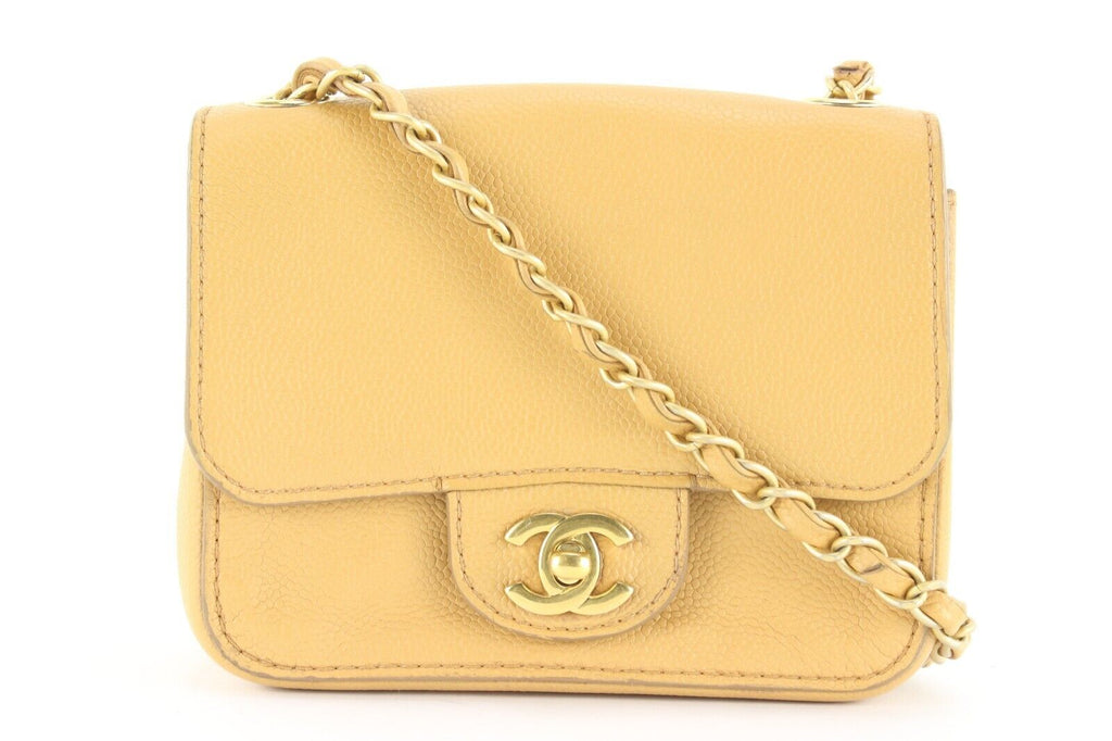 Chanel Nude Beige Caviar Leather Mini Classic Flap Square GHW 3CC1109