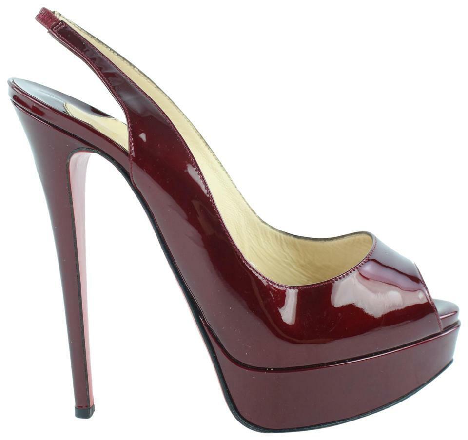 Christian Louboutin Burgundy Patent Lady Peep Sling Back 6CL118