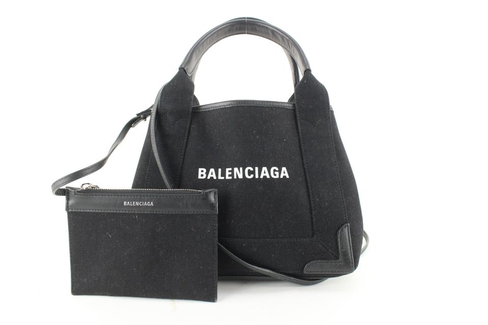 Balenciaga Black Canvas x Calfskin XS Navy Cabas 2way Crossbody 89ba629s