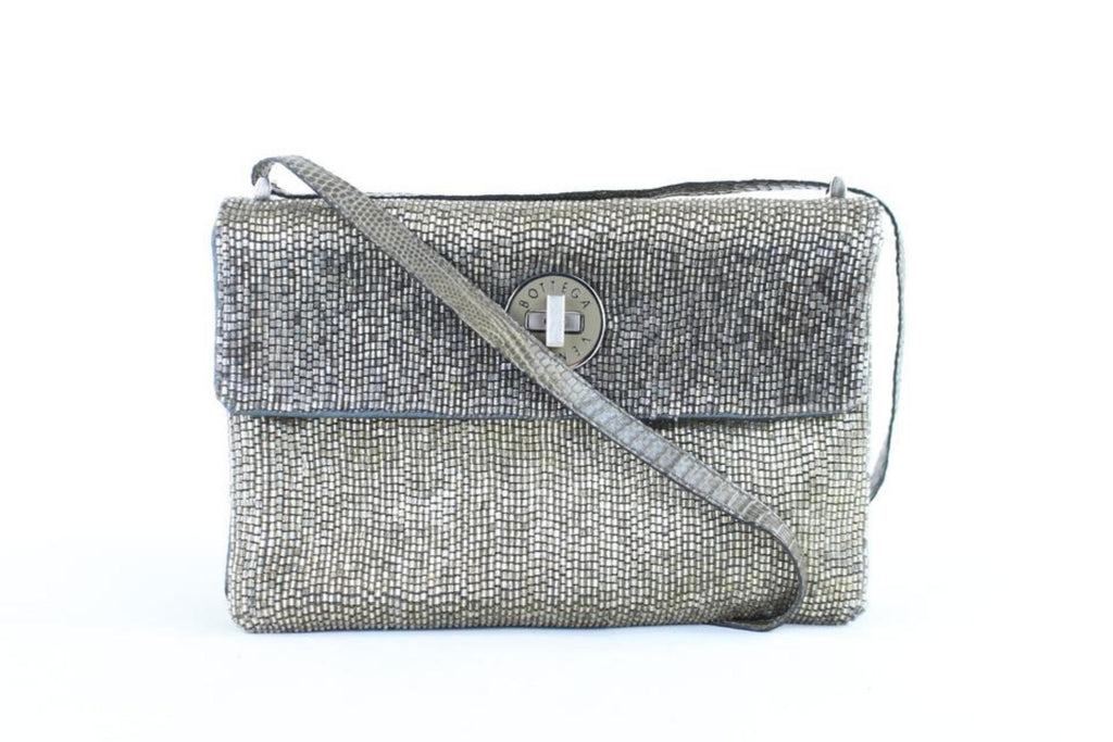 Bottega Veneta Silver Sequin Beaded Crossbody Turnlock Flap 1BV824