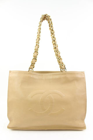 Chanel Jumbo Gold Chain Beige Lambskin Shopper Tote 58ck315s