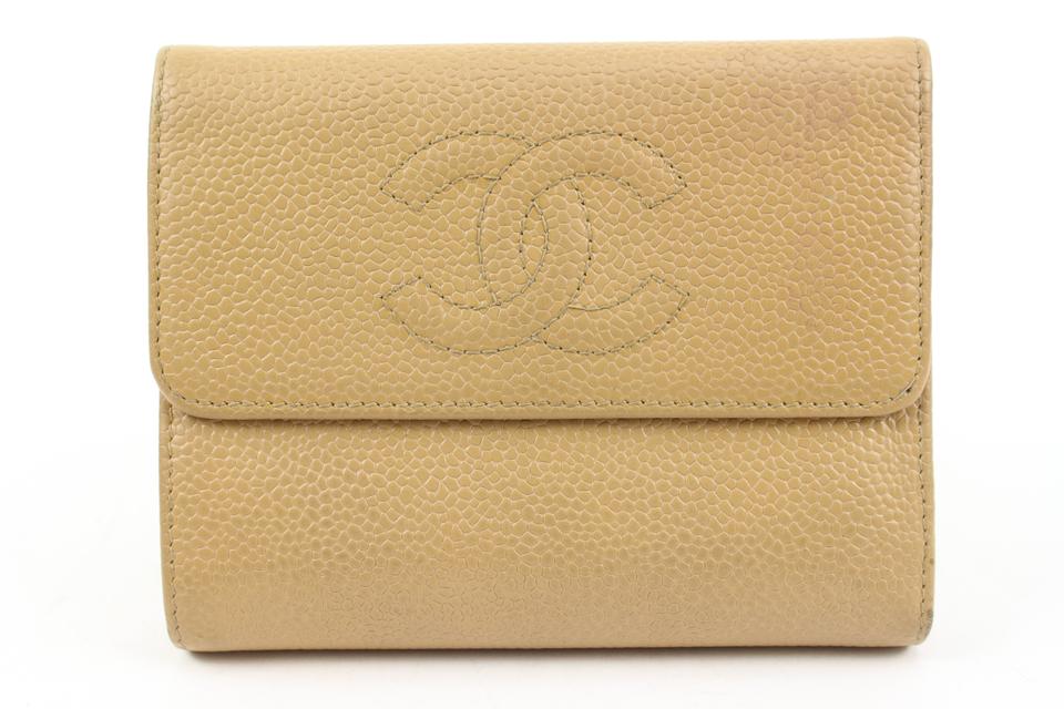 Chanel Beige Caviar CC Logo Trifold Compact Wallet 43ck224s