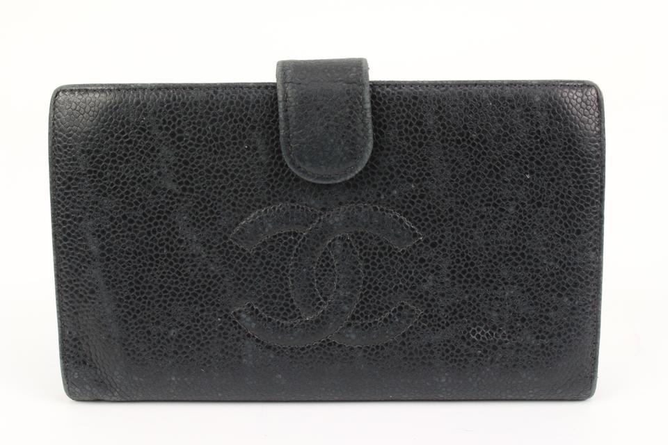 Chanel Black Caviar Leather CC Logo Long Flap Wallet 95ck323s