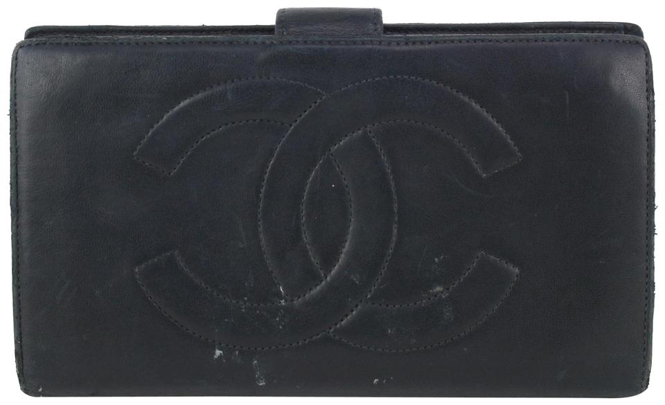 Chanel Black Lambskin CC Logo Bifold Flap Wallet 819lv77