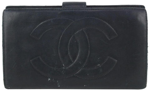 Chanel Black Lambskin CC Logo Bifold Flap Wallet 819lv77