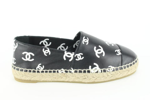 Chanel Black x White Leather CC All Over Icon Espadrilles 33cz54s