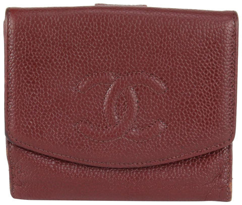 Chanel Burgundy Caviar Leather CC Logo Coin Purse Compact Wallet 818ca65