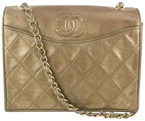 Chanel Golden Bronze Quilted Lambskin Round Flap Chain Bag 113c25