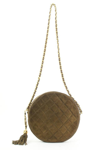 Chanel Brown Quilted Suede Fringe Tassle Round Clutch with Chain Bag 16ccs120