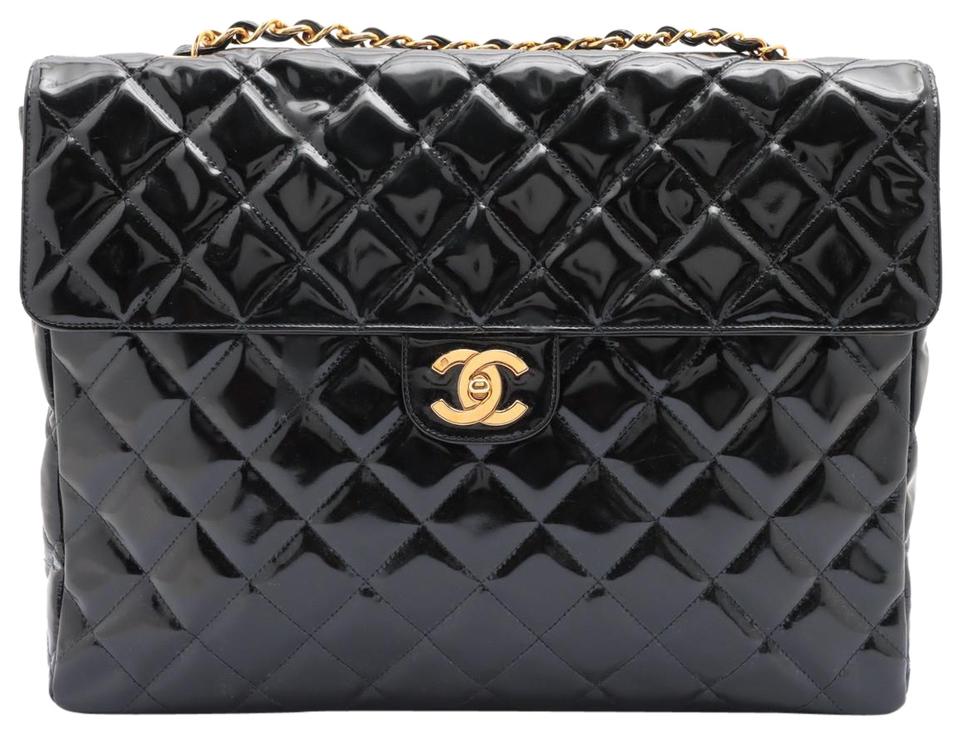 Chanel XL Maxi Black Quilted Patent Single Flap Chain Bag 92ca66