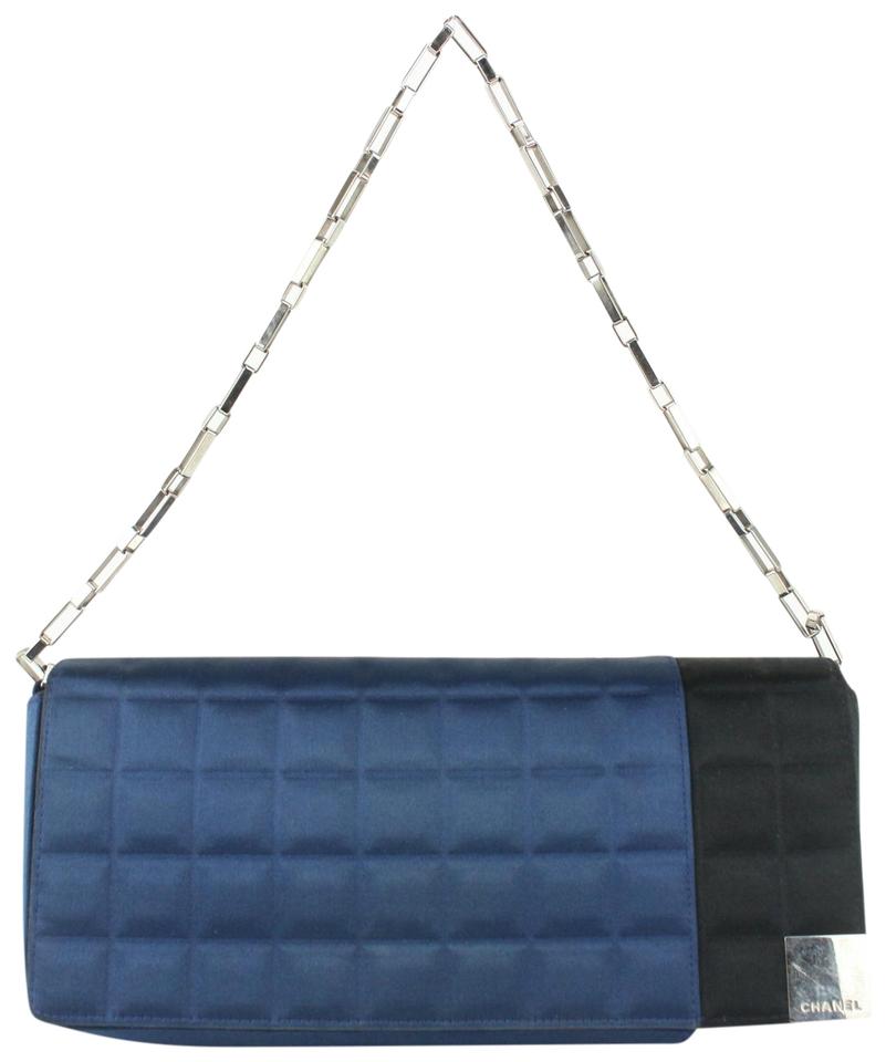 Chanel Blue x Black Satin Chocolate Bar East West Flap Bag 35cas722