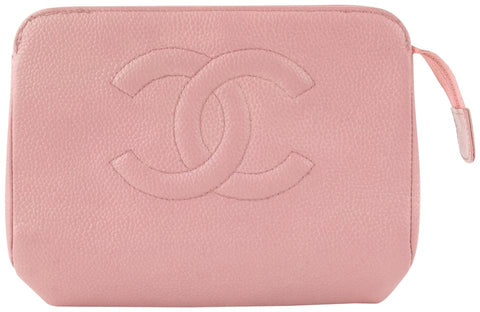 Chanel Pink Caviar Leather Cosmetic Pouch Toiletry Bag 18C712