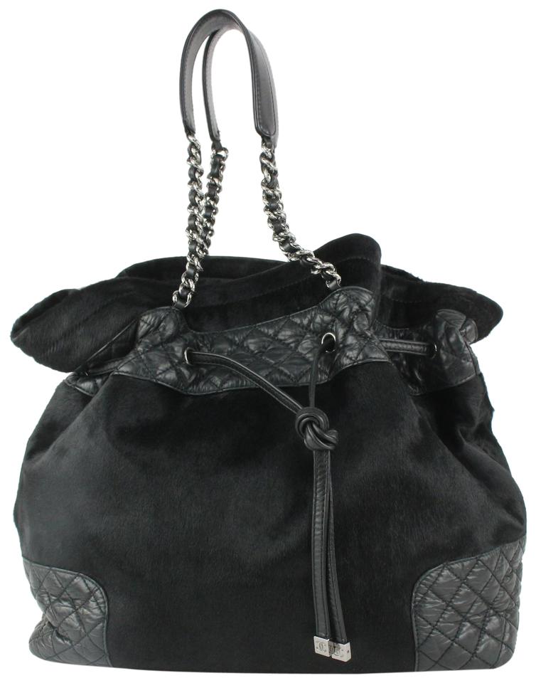 Chanel Black Quilted Lambskin x Pony Hair Drawstring Bucket Chain Hobo 1115c4