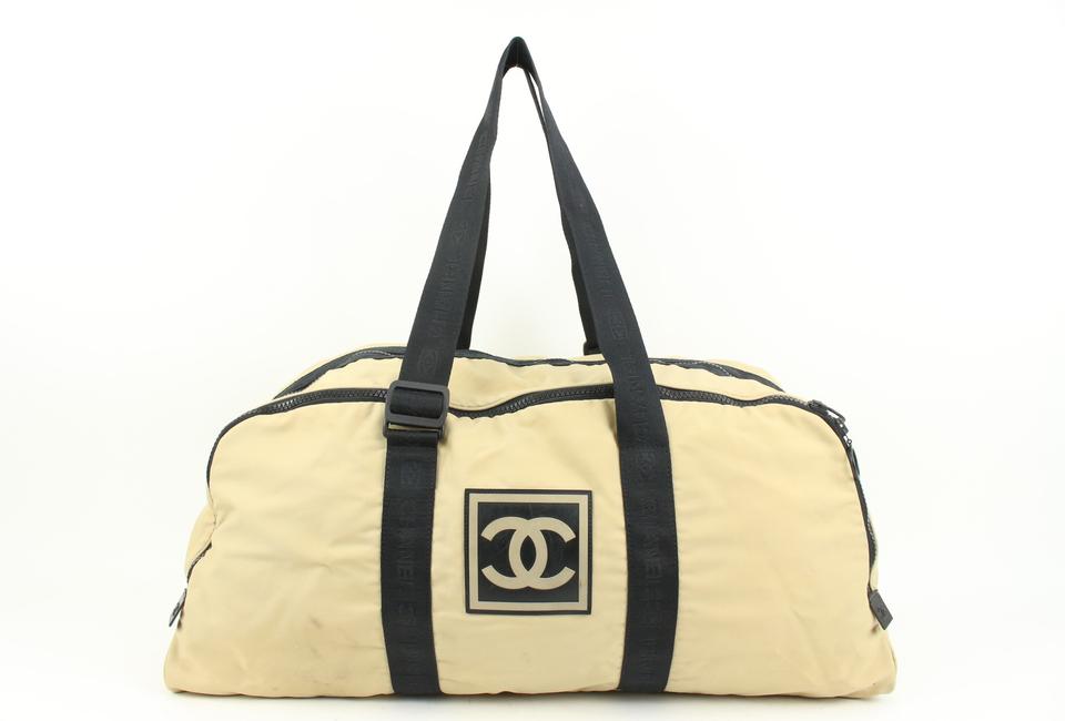 Chanel XL Beige CC Logo Sports Duffle Boston Gym Bag 27cz427s