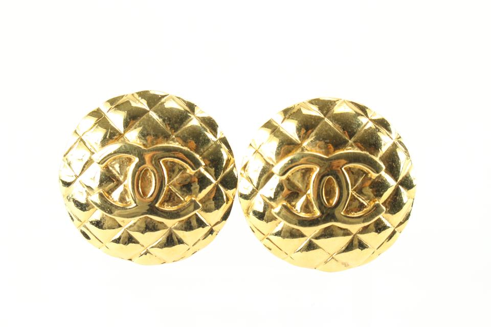 Chanel 24k Gold Plated Quilted CC Logo Earrings 47ck825s