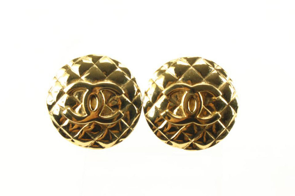 Chanel 24K Gold Plated Quilted CC Earrings 41cc714s