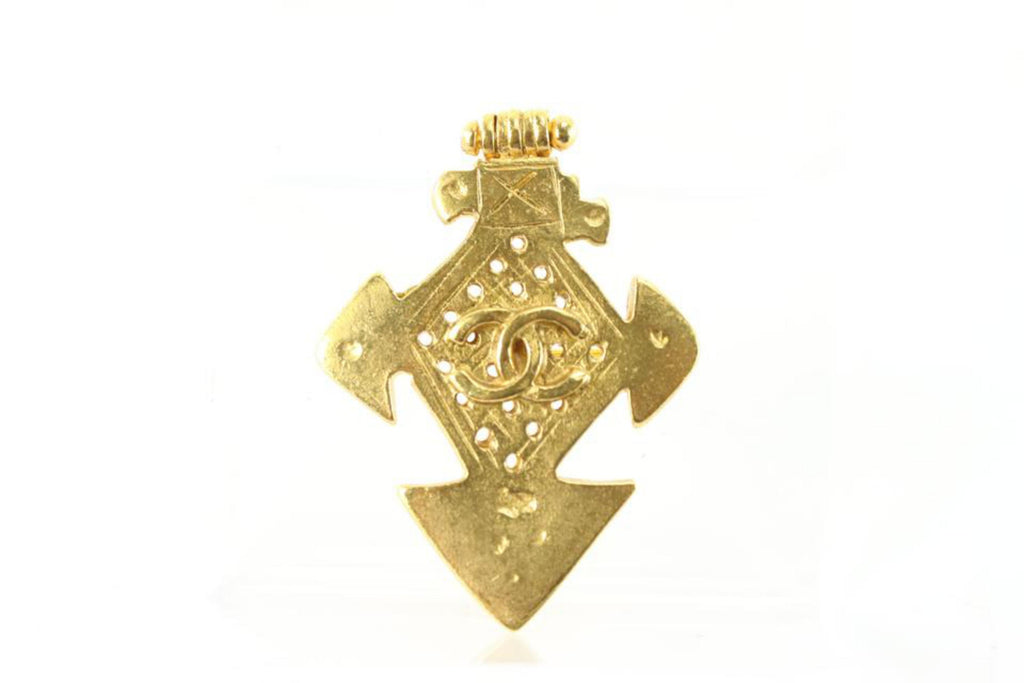 Chanel 94p 24k Gold Plated  CC Cross Brooch Pin 39cc722s