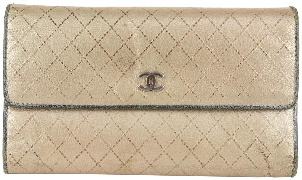 Chanel Gold Quilted Leather CC Logo Wallet 10CC929