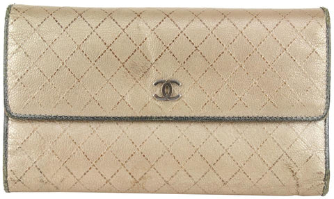 Chanel Gold Quilted Leather CC Logo Wallet 10CC929