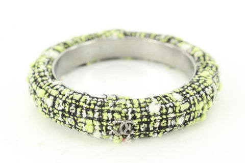 Chanel Green x Black Tweed CC Bangle Bracelet 80cc711s