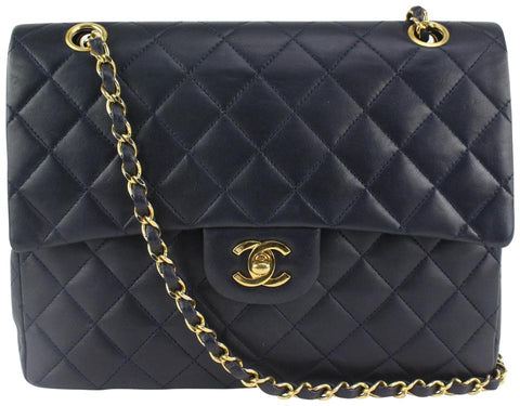 Chanel Navy Quilted Lambskin GHW Square Half Flap Medium Classic Bag 1116c39