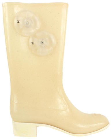 Chanel Size 41 Ivory Camellia Jelly Rain Boot 1216c14