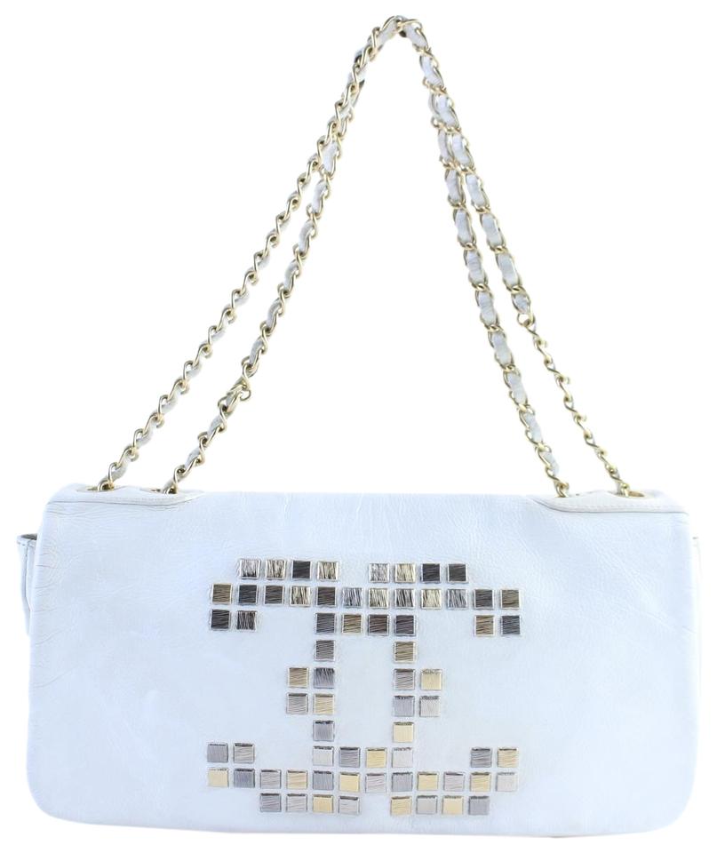 Chanel Jumbo White CC Logo Mosaic Chain Flap 228805a