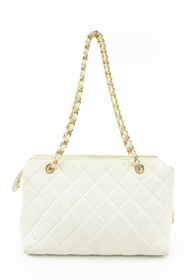 Chanel White Quilted Caviar Gold Chain Shoulder Bag 6ca516