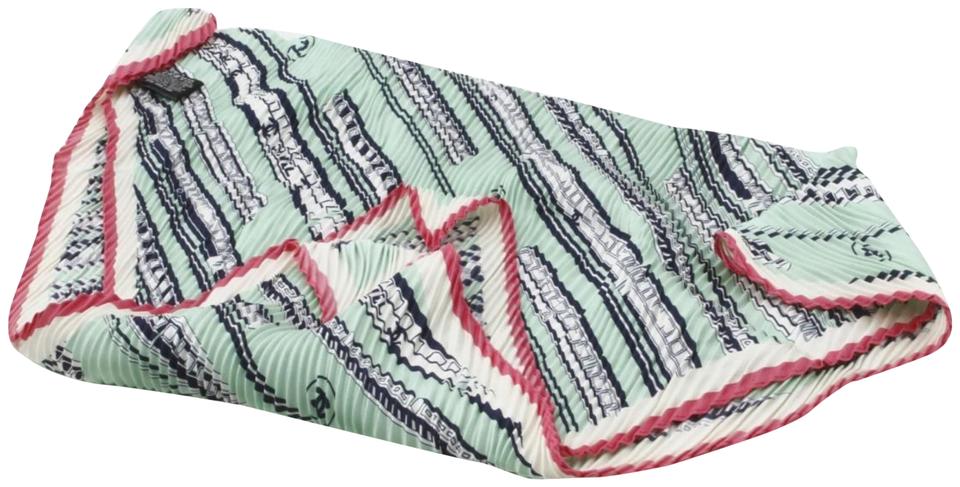 Chanel Seafoam Green Silk CC Train Locomotive Pleated Scarf 860914