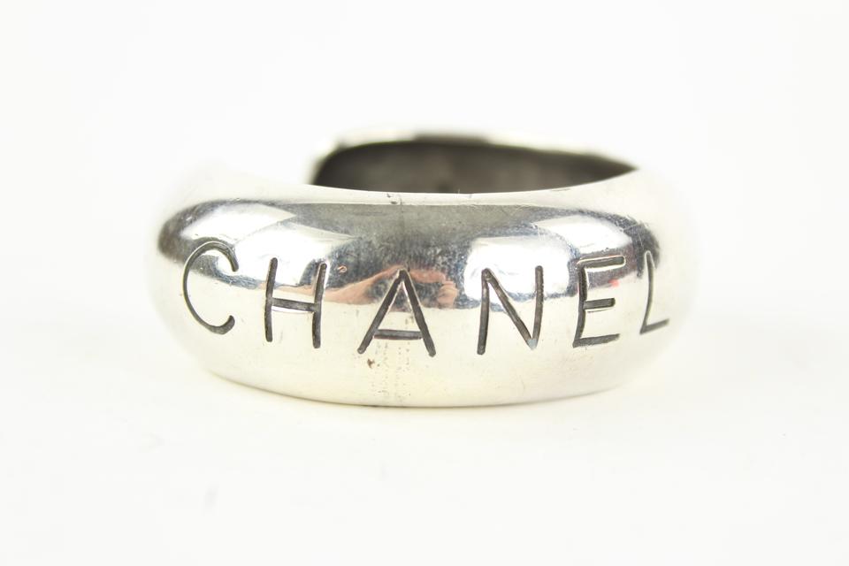 Chanel 96p Paris Silver Tone Bangle Bracelet Cuff 862632