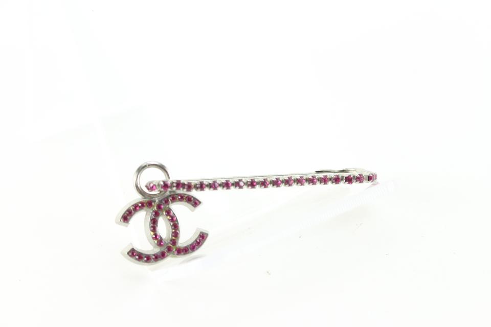 Chanel 02P Silver x Fuchsia Safety Pin Brooch 71ck84s