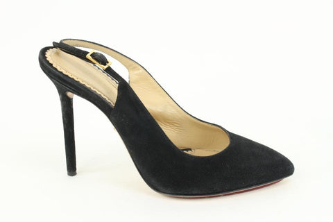 Charlotte Olympia Size 36.5 Black Suede Slingback Heels 50co37s