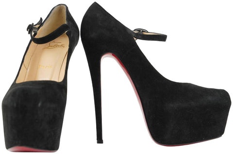 Christian Louboutin Black Suede Lady Daf 160 Platform Pumps Heels 431cl31