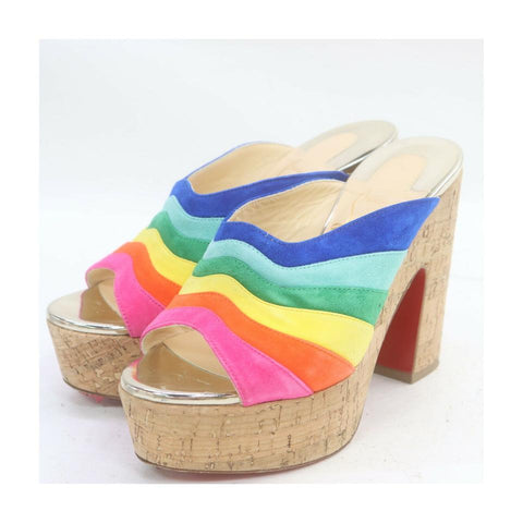 Christian Louboutin Rainbow Suede O Sister Platform Mules Sandals 863231