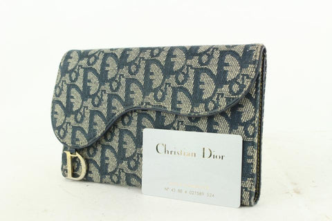 Dior Navy Blue Monogram Trotter Saddle Flap Long Wallet 2DA830