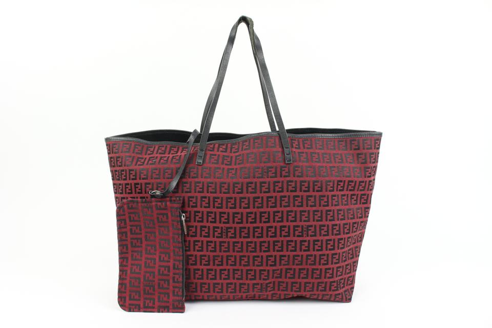 Fendi Dark Red Monogram FF Zucca Roll Tote with Pouch 64f322s