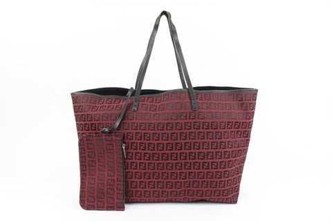 Fendi Dark Red Monogram FF Zucca Roll Tote with Pouch 64f322s